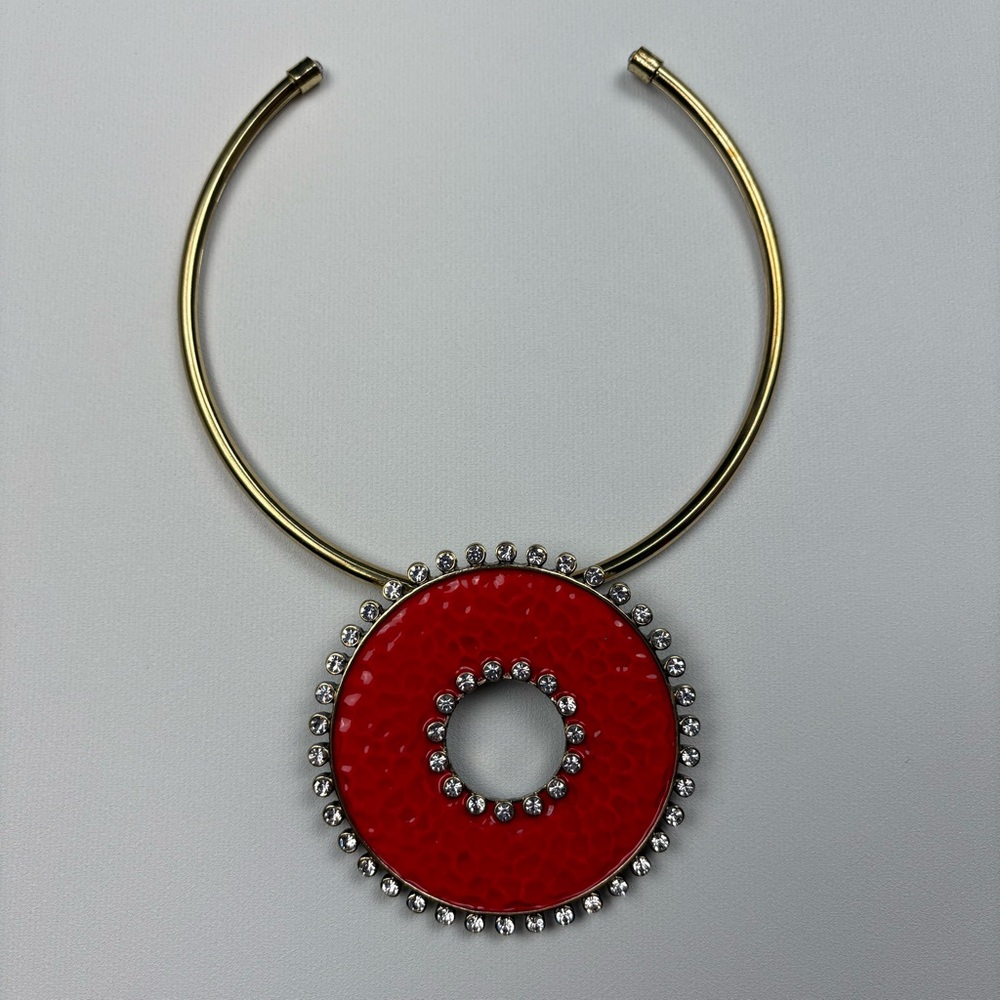 Heidi Daus Disc Fashion Collar Necklace with Enhancer Pendant Red